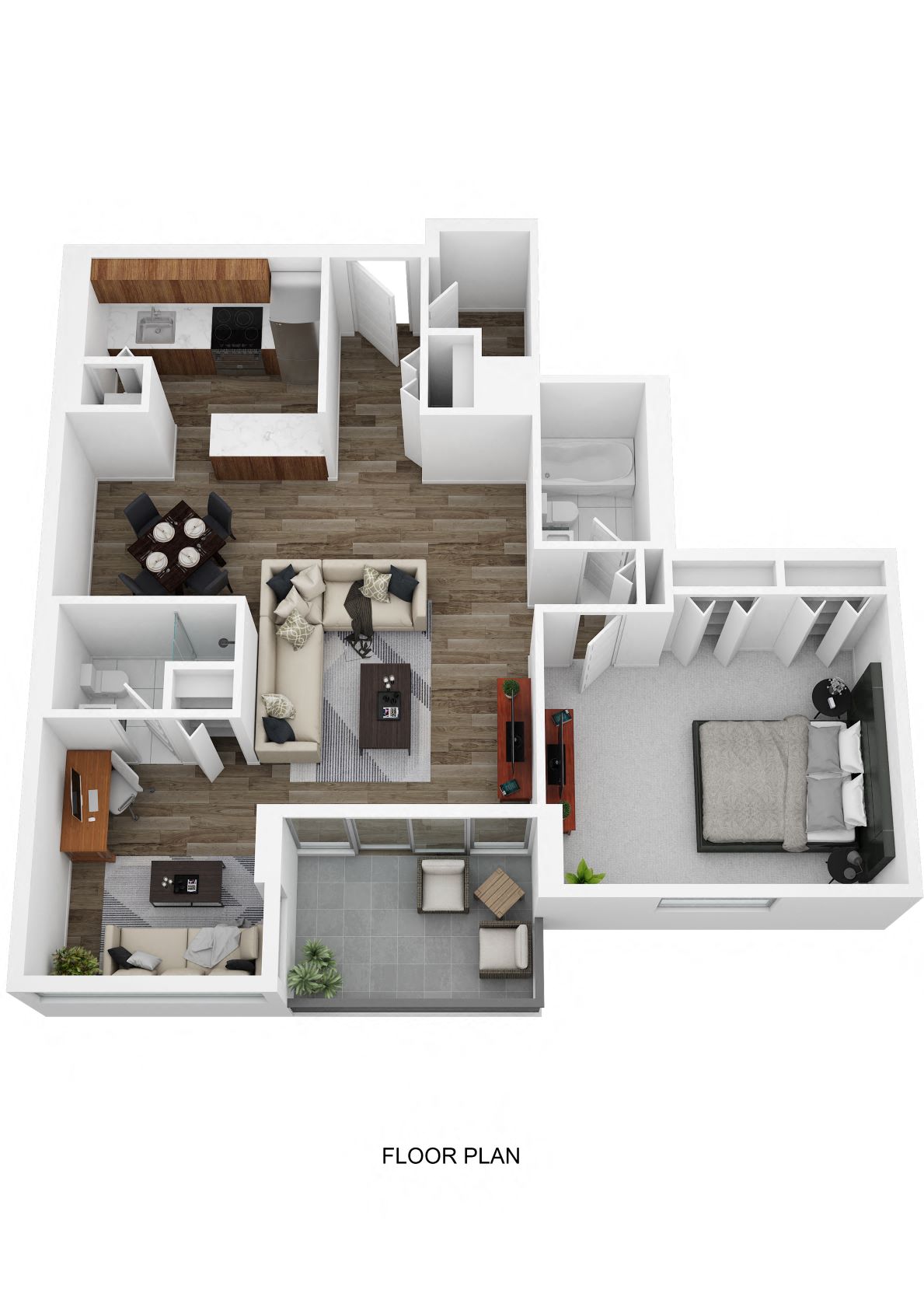 Floor plan for 1 bed, 1 bath, 1140 sqft